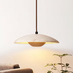 Adjustable Pendant Light Travertine Woven Wood | Japandi Style | Ambient Lighting for Dining and Living Spaces
