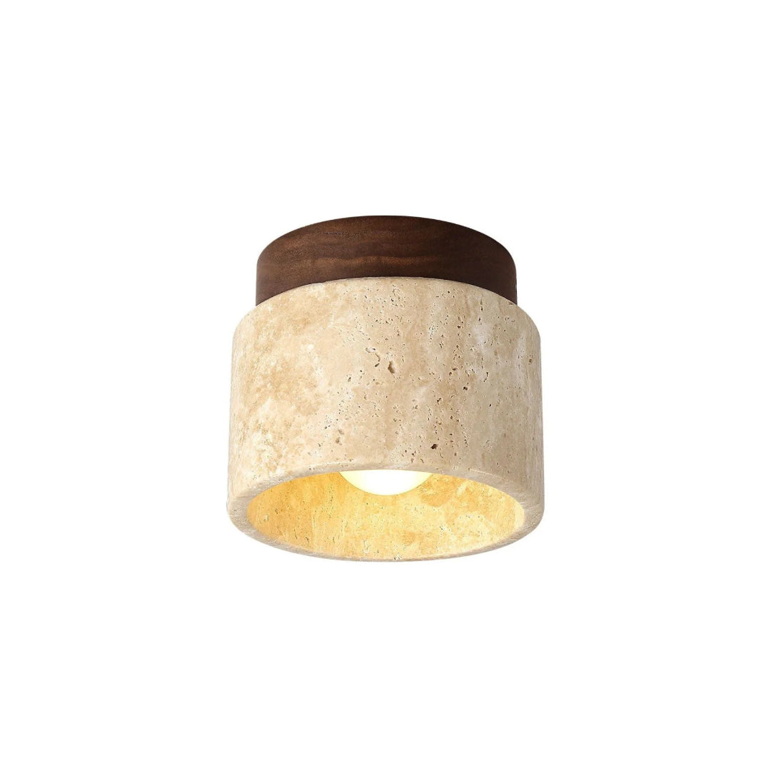 Stone and Wood Cylinder Ceiling Light