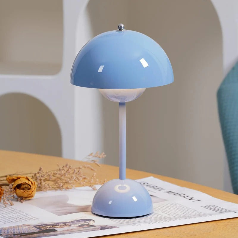 Cordless LED Table Lamp Metal Dome | USB Rechargeable Battery | Portable Ambient Lighting for Bedside and Reading Desk
