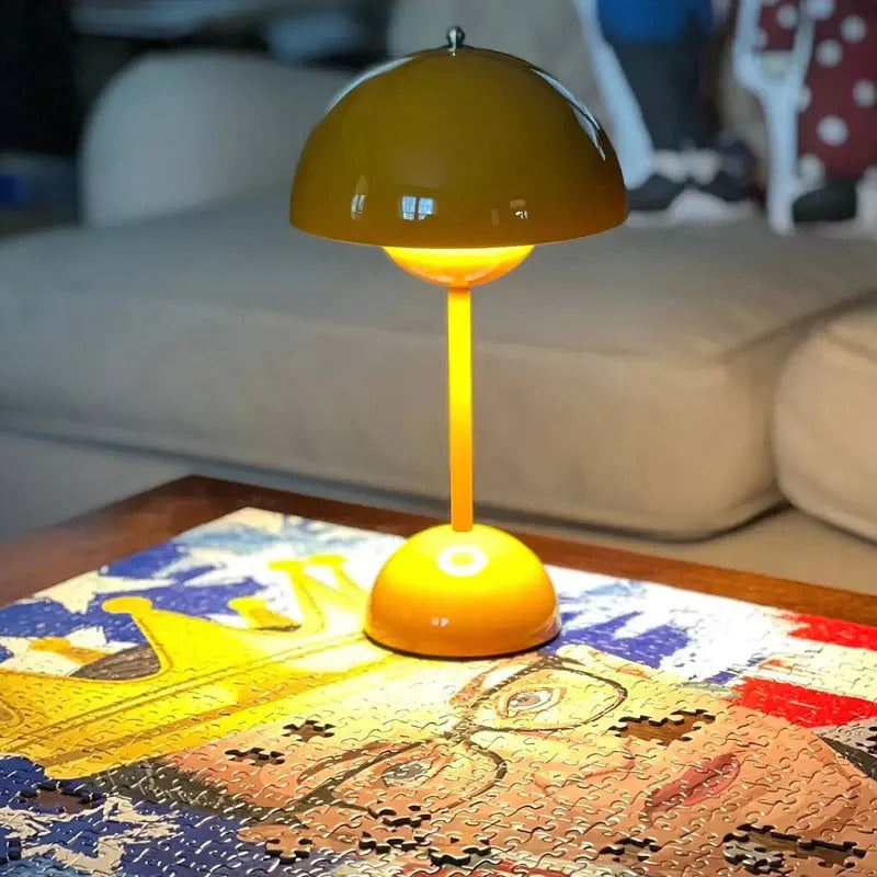 Cordless LED Table Lamp Metal Dome | USB Rechargeable Battery | Portable Ambient Lighting for Bedside and Reading Desk