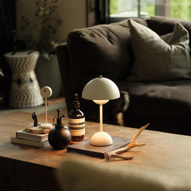 Cordless LED Table Lamp Metal Dome | USB Rechargeable Battery | Portable Ambient Lighting for Bedside and Reading Desk