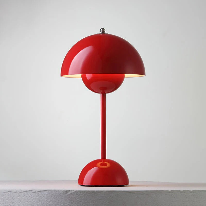Cordless LED Table Lamp Metal Dome | USB Rechargeable Battery | Portable Ambient Lighting for Bedside and Reading Desk