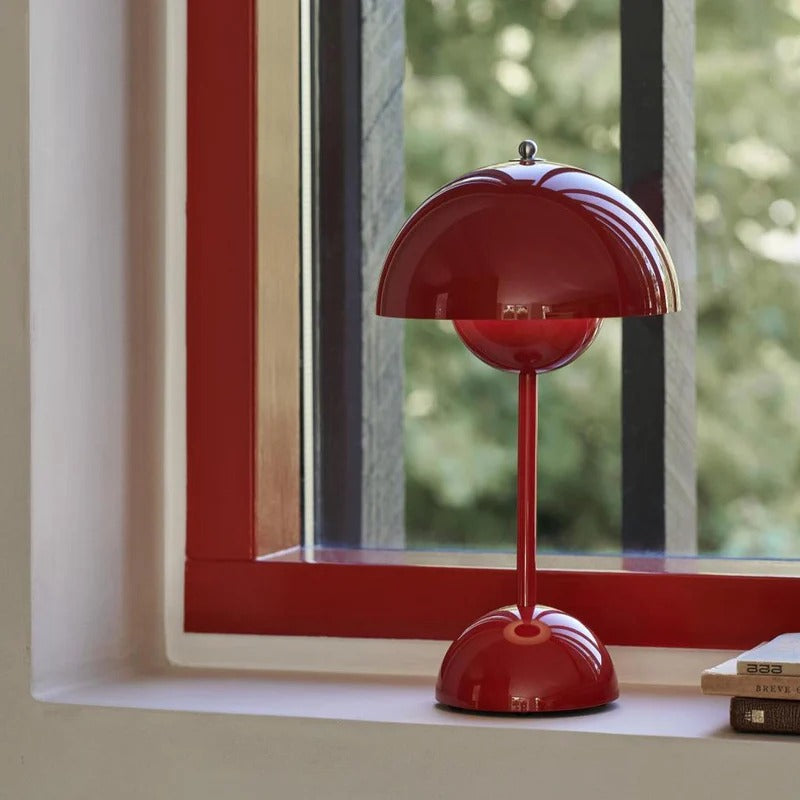 Cordless LED Table Lamp Metal Dome | USB Rechargeable Battery | Portable Ambient Lighting for Bedside and Reading Desk