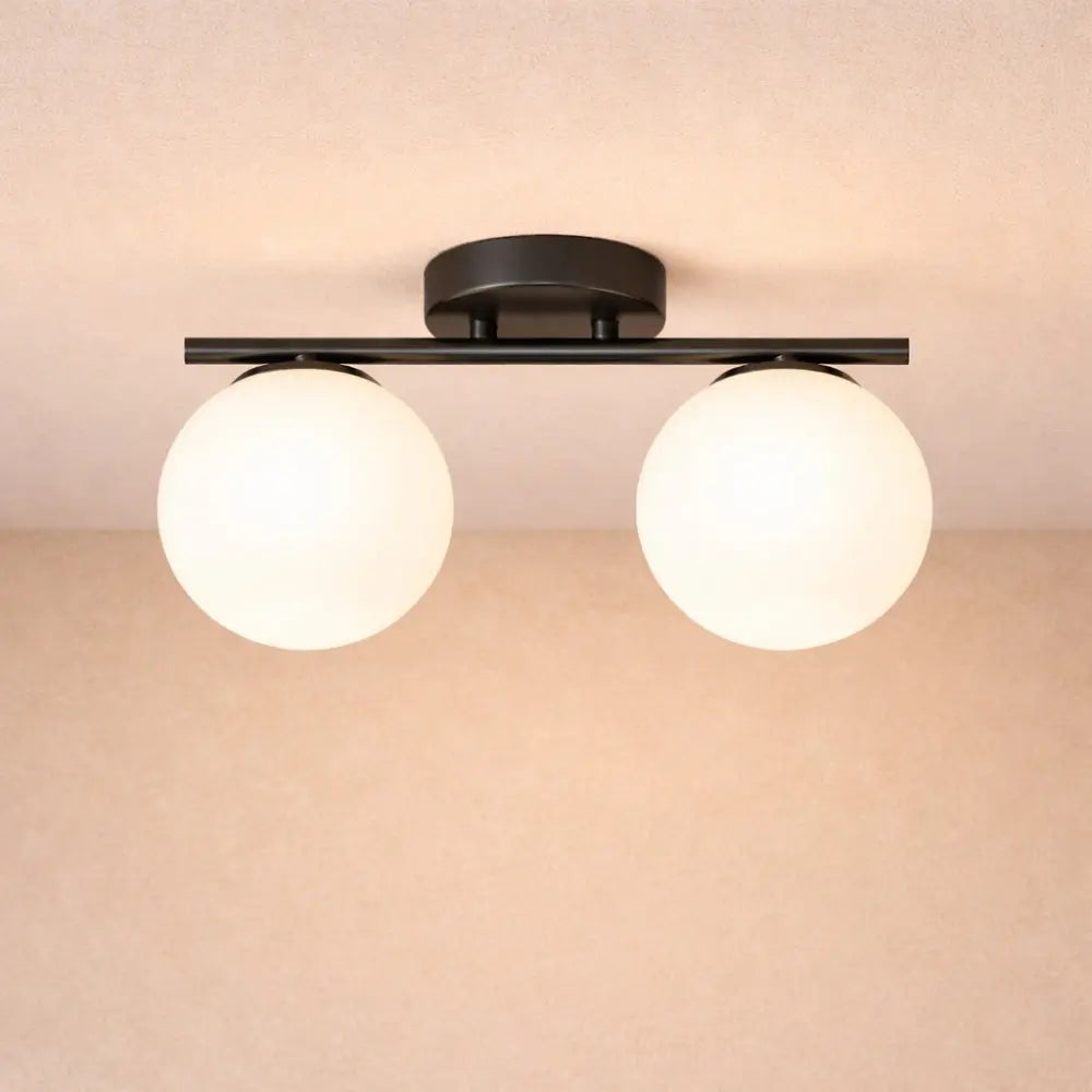LED Ceiling Lamp Iron and Glass | Dual Opaline Shades | Soft Diffused Glow for Balanced Interior Ambiance
