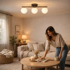 LED Ceiling Lamp Iron and Glass | Dual Opaline Shades | Soft Diffused Glow for Balanced Interior Ambiance