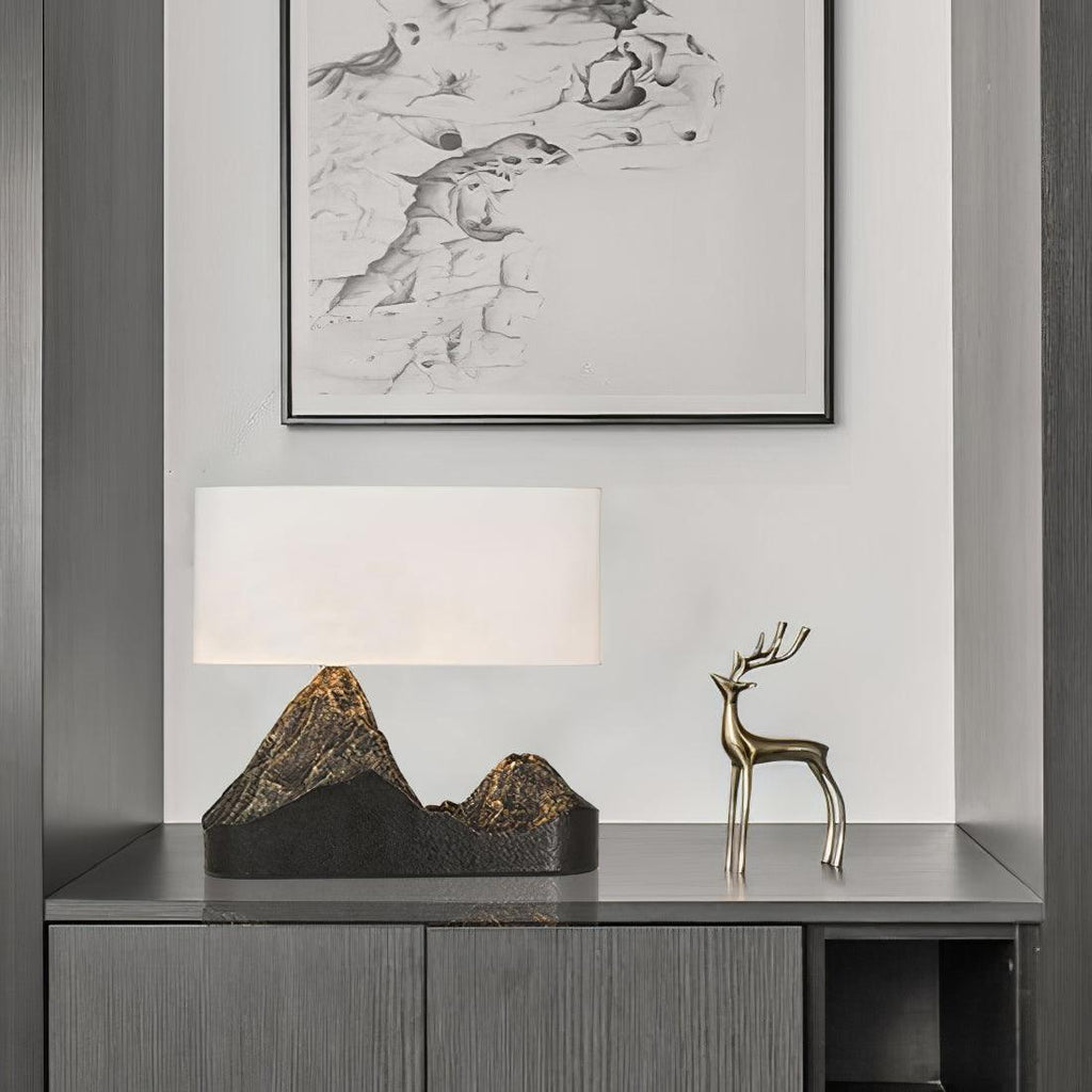 Resin Landscape Table Lamp Resin and Fabric Dia 35cm x H 42cm | Sculptural Modern Style | Soft Ambient Lighting for Living Rooms
