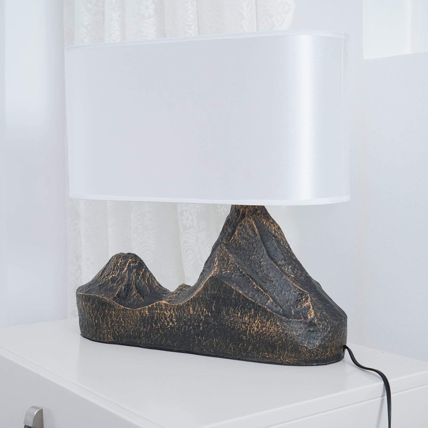 Resin Landscape Table Lamp Resin and Fabric Dia 35cm x H 42cm | Sculptural Modern Style | Soft Ambient Lighting for Living Rooms