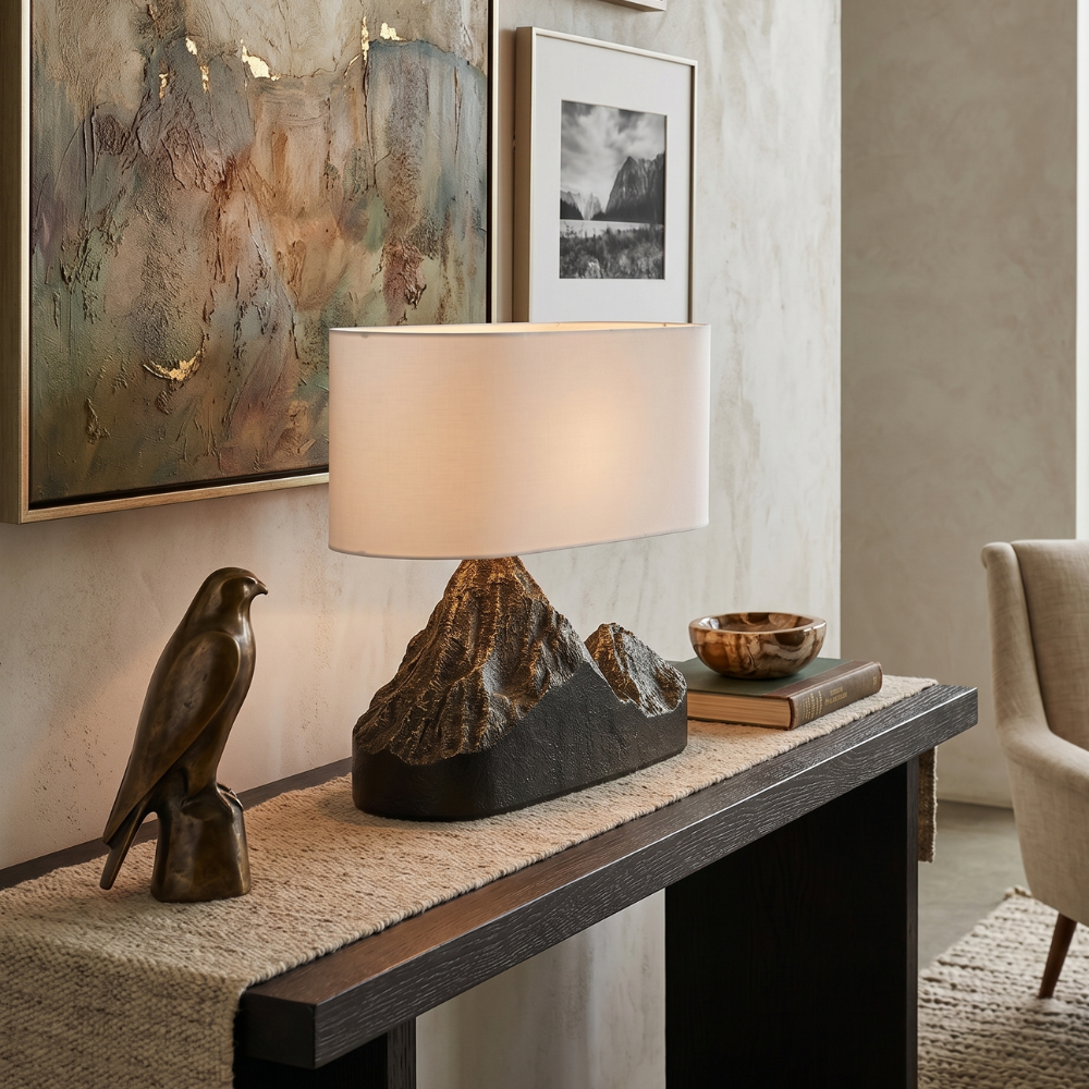 Resin Landscape Table Lamp Resin and Fabric Dia 35cm x H 42cm | Sculptural Modern Style | Soft Ambient Lighting for Living Rooms