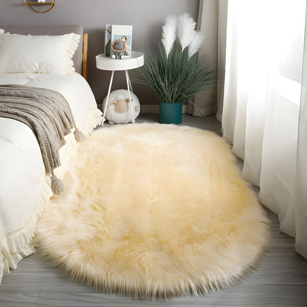 Oval Area Rug Silk and Wool | Non-Slip Backing for Bedroom and Living Room | Soft Floor Comfort and Secure Grip