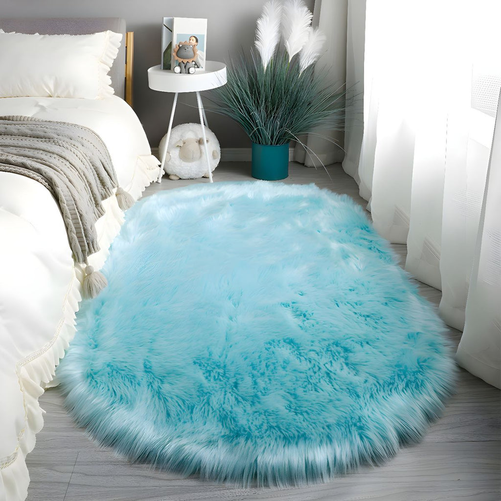 Oval Area Rug Silk and Wool | Non-Slip Backing for Bedroom and Living Room | Soft Floor Comfort and Secure Grip