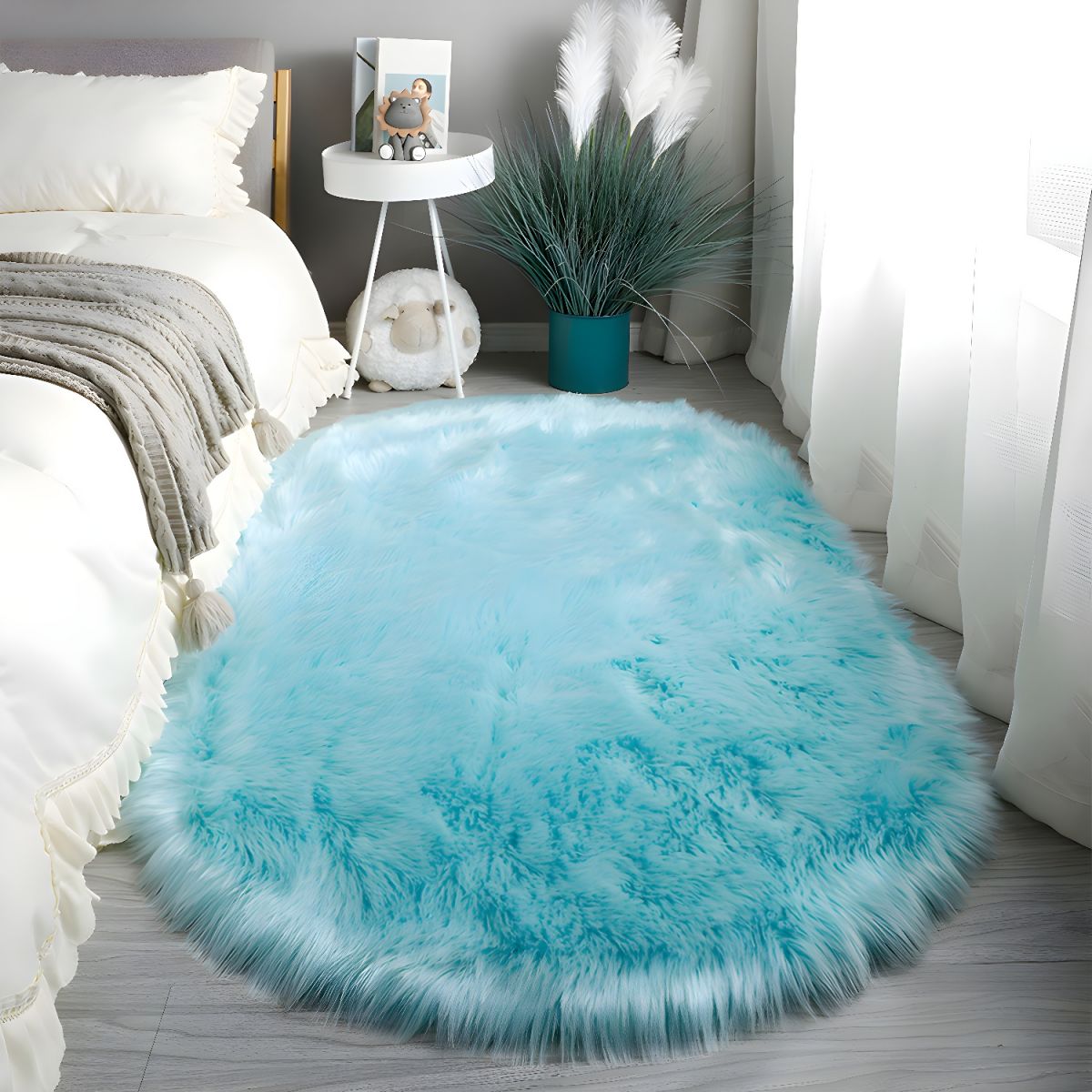 Oval Area Rug Silk and Wool | Non-Slip Backing for Bedroom and Living Room | Soft Floor Comfort and Secure Grip