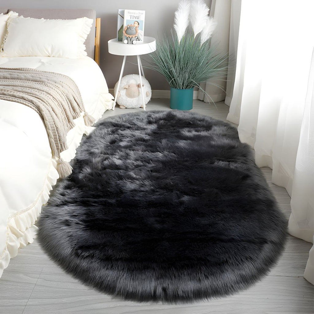 Oval Area Rug Silk and Wool | Non-Slip Backing for Bedroom and Living Room | Soft Floor Comfort and Secure Grip