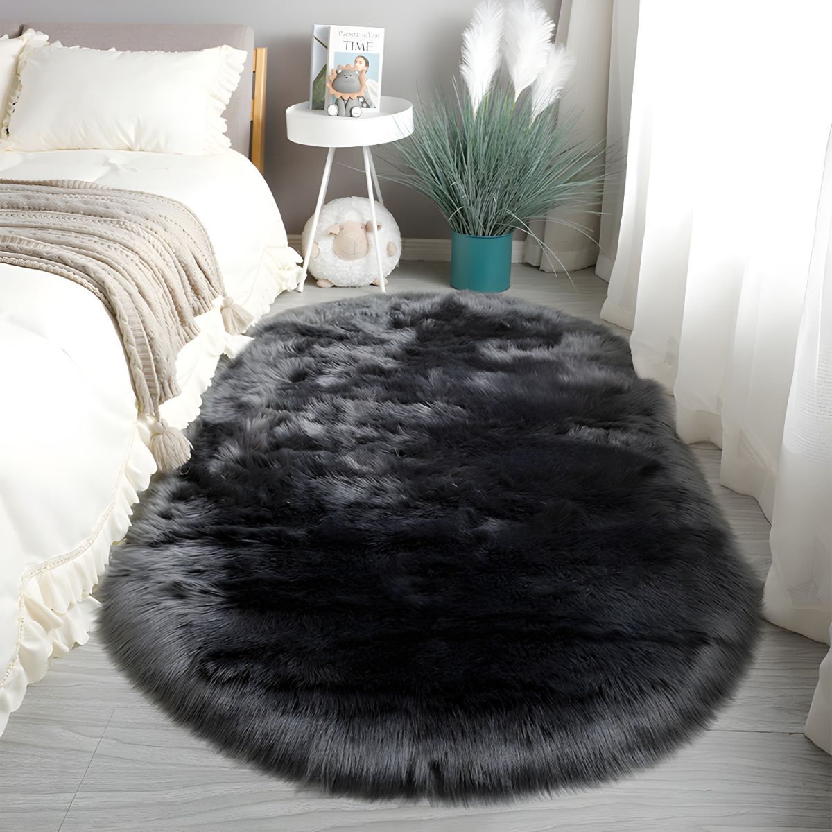 Oval Area Rug Silk and Wool | Non-Slip Backing for Bedroom and Living Room | Soft Floor Comfort and Secure Grip