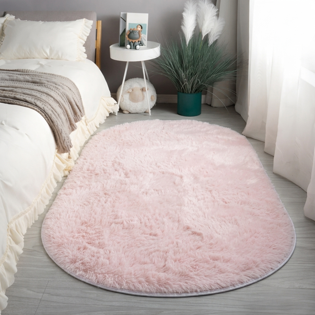 Oval Area Rug Silk and Wool | Non-Slip Backing for Bedroom and Living Room | Soft Floor Comfort and Secure Grip