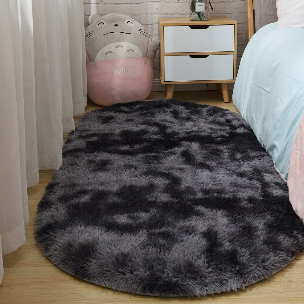 Oval Area Rug Silk and Wool | Non-Slip Backing for Bedroom and Living Room | Soft Floor Comfort and Secure Grip