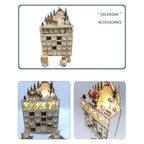 Wooden Advent Calendar with LED Lights - 24 Fillable Compartments for Reusable Christmas Holiday Home Decoration