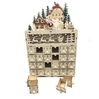 Wooden Advent Calendar with LED Lights - 24 Fillable Compartments for Reusable Christmas Holiday Home Decoration