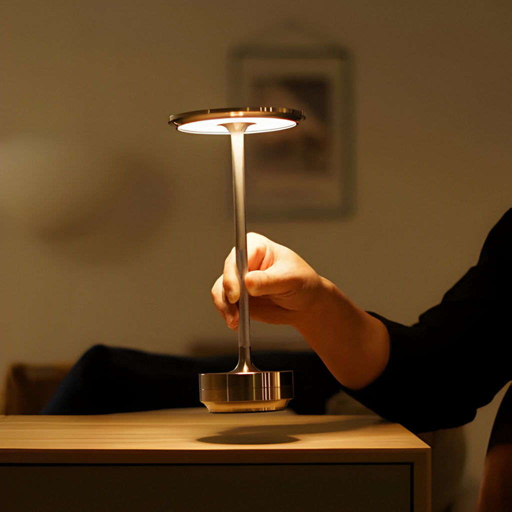 Wireless Table Lamp Metal | Dimmable Touch Control | Cordless Rechargeable LED Light for Modern Home and Office Use
