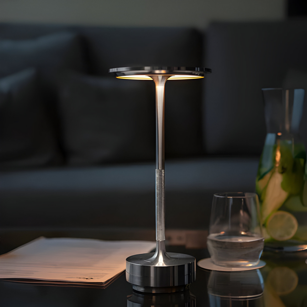 Wireless Table Lamp Metal | Dimmable Touch Control | Cordless Rechargeable LED Light for Modern Home and Office Use