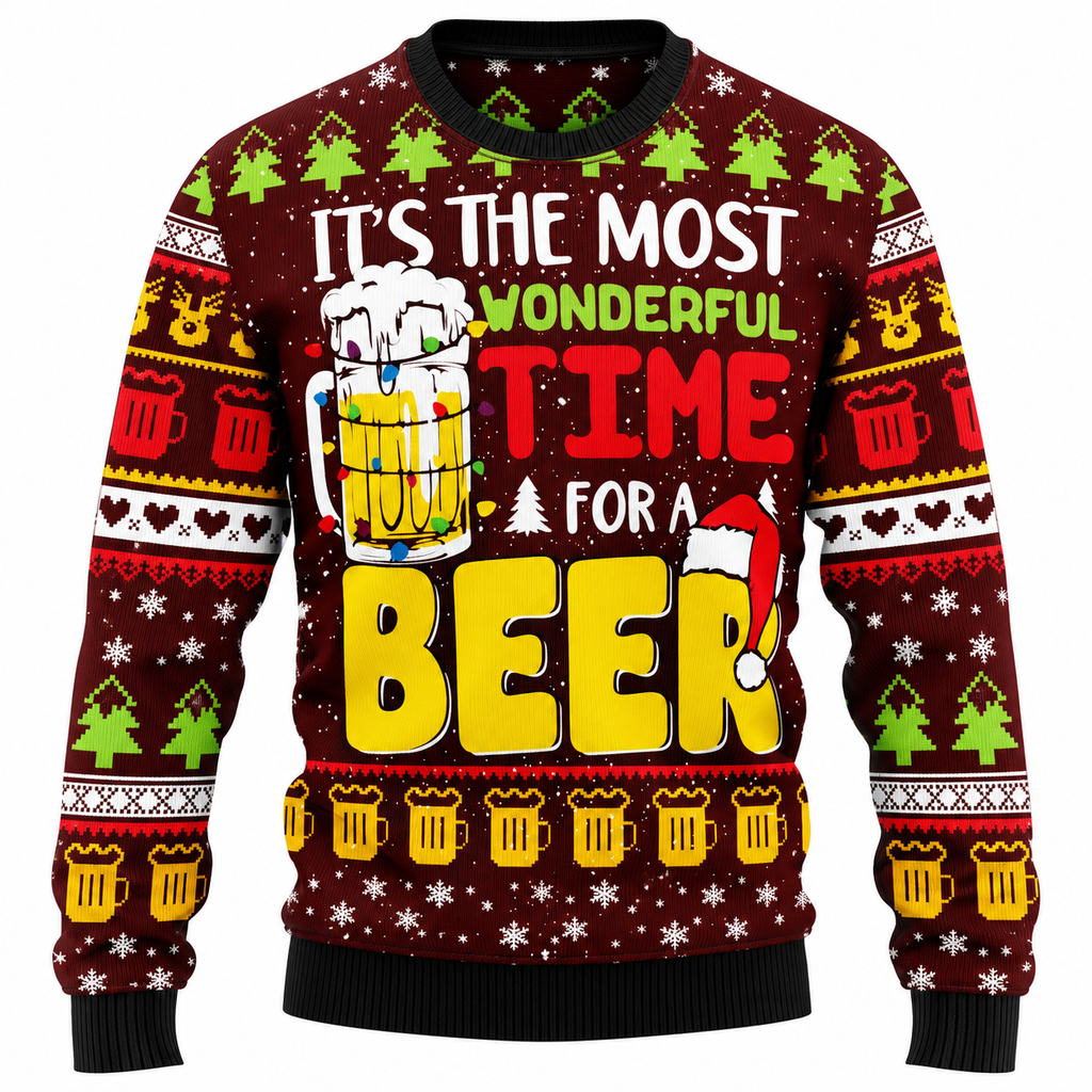 Men's Jingle Beers Christmas Sweater – Funny 3D Printed Unisex Holiday Pullover