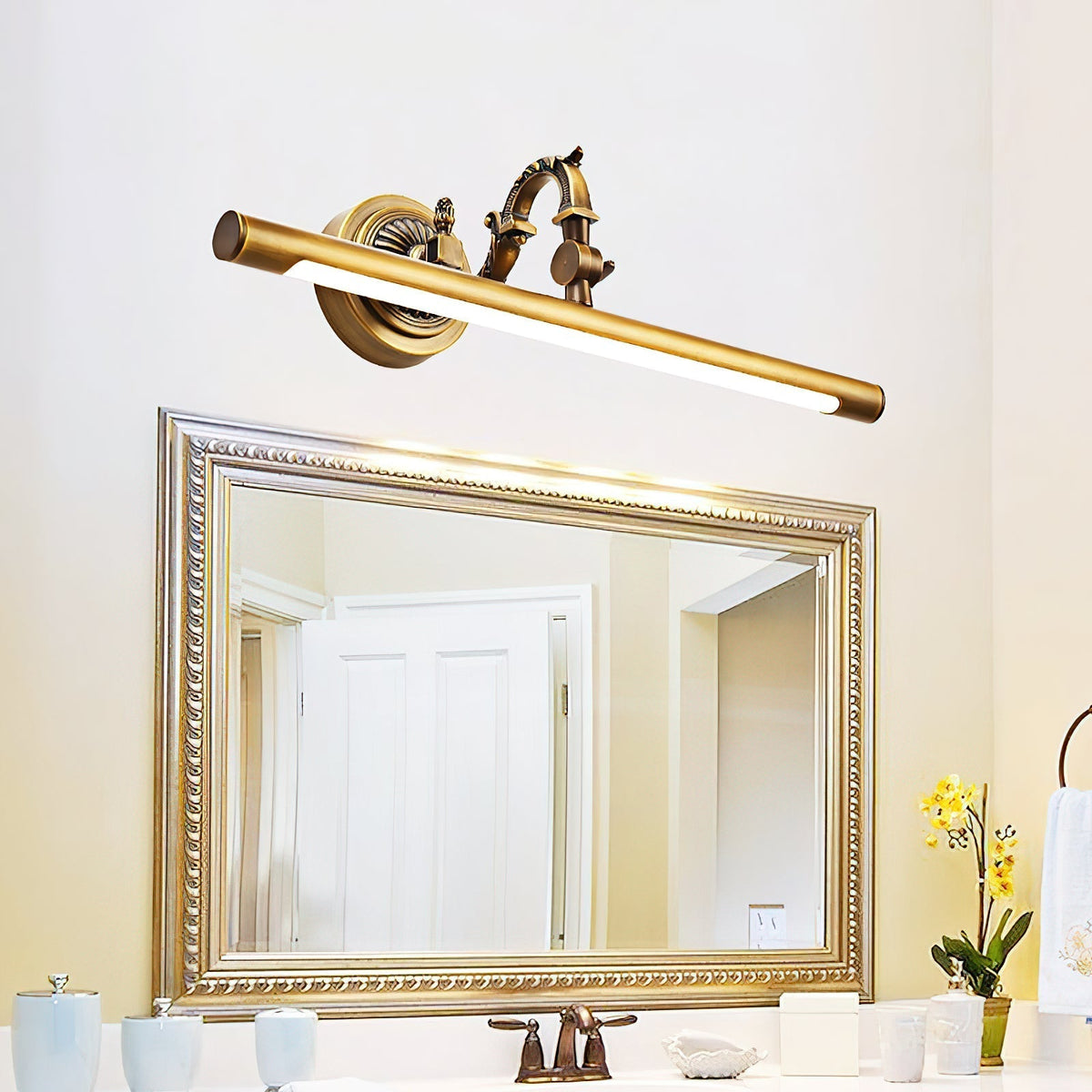 Indoor Wall Lamp Brass Body Integrated LED | Minimalist Linear Design for Bathroom Mirror Bedroom and Hallway Lighting