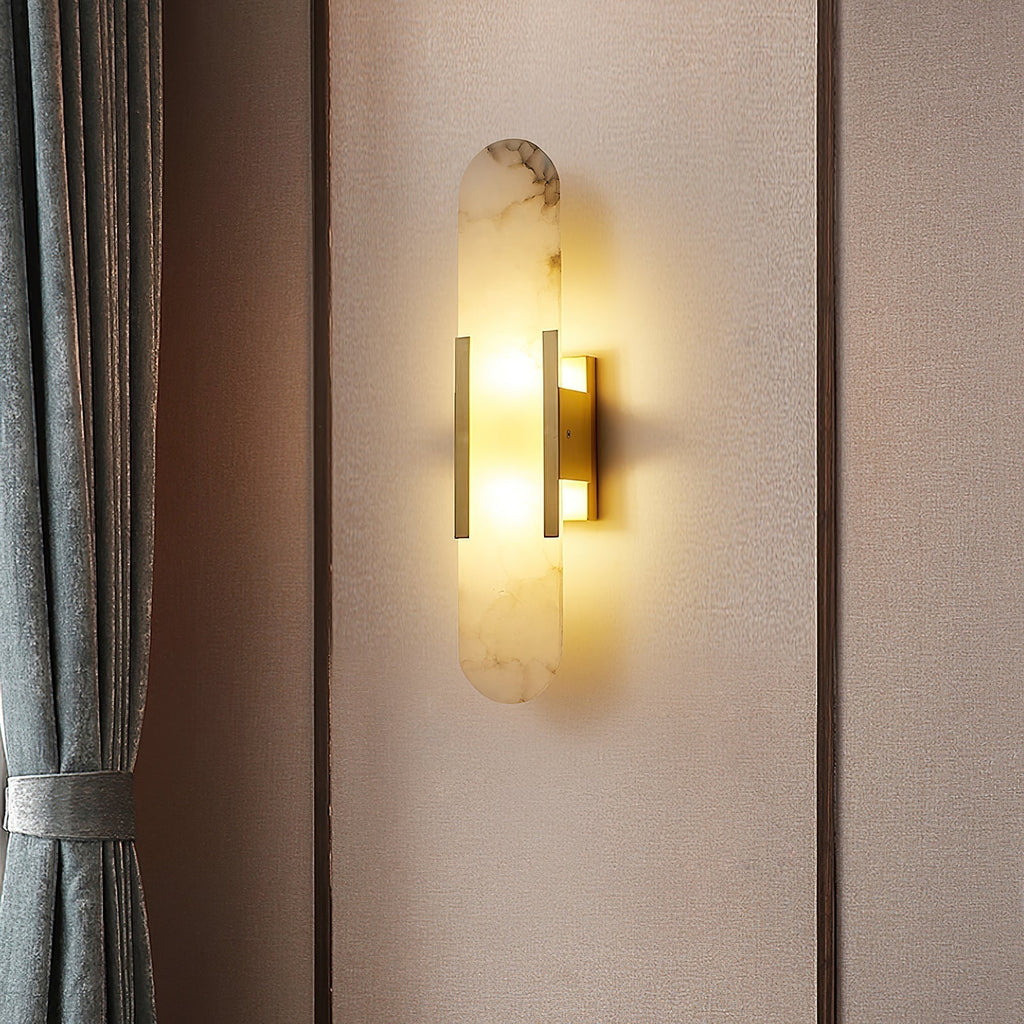 Wall Lamp Alabaster Metal | Modern Svelte Design | Natural Stone Veining for Warm Ambient Interior Lighting Effects and Decor