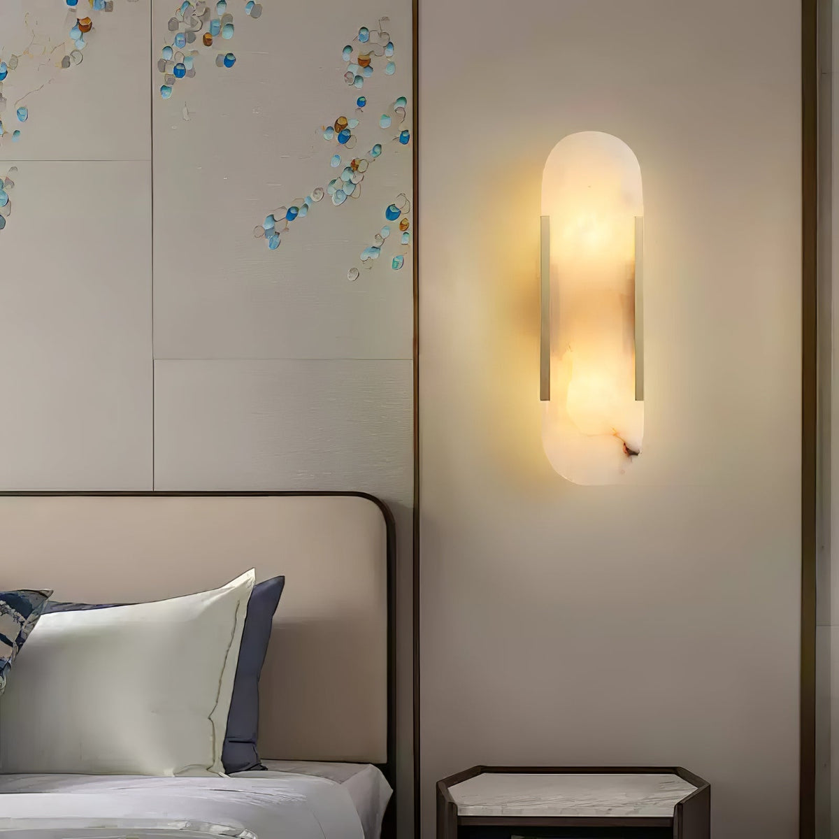 Wall Lamp Alabaster Metal | Modern Svelte Design | Natural Stone Veining for Warm Ambient Interior Lighting Effects and Decor