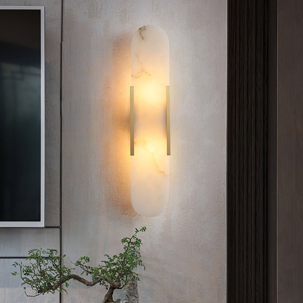 Wall Lamp Alabaster Metal | Modern Svelte Design | Natural Stone Veining for Warm Ambient Interior Lighting Effects and Decor