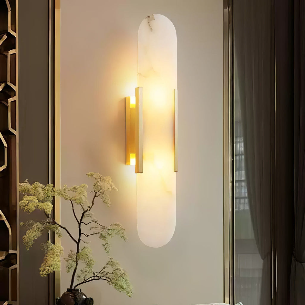 Wall Lamp Alabaster Metal | Modern Svelte Design | Natural Stone Veining for Warm Ambient Interior Lighting Effects and Decor
