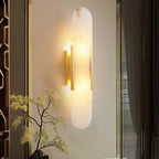 Wall Lamp Alabaster Metal | Modern Svelte Design | Natural Stone Veining for Warm Ambient Interior Lighting Effects and Decor