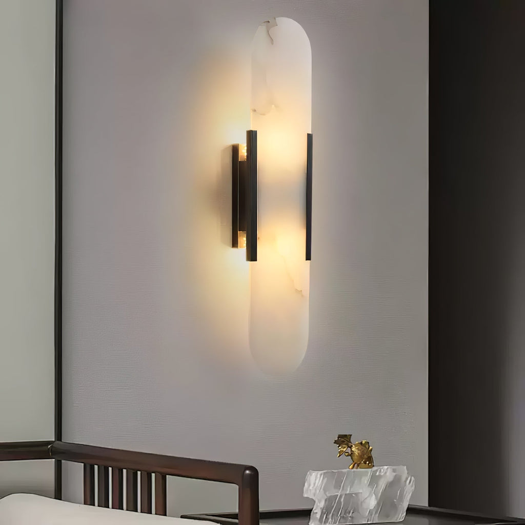 Wall Lamp Alabaster Metal | Modern Svelte Design | Natural Stone Veining for Warm Ambient Interior Lighting Effects and Decor