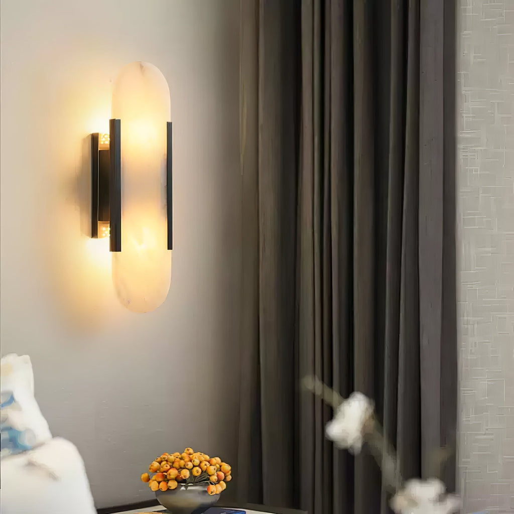 Wall Lamp Alabaster Metal | Modern Svelte Design | Natural Stone Veining for Warm Ambient Interior Lighting Effects and Decor
