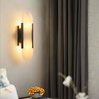 Wall Lamp Alabaster Metal | Modern Svelte Design | Natural Stone Veining for Warm Ambient Interior Lighting Effects and Decor