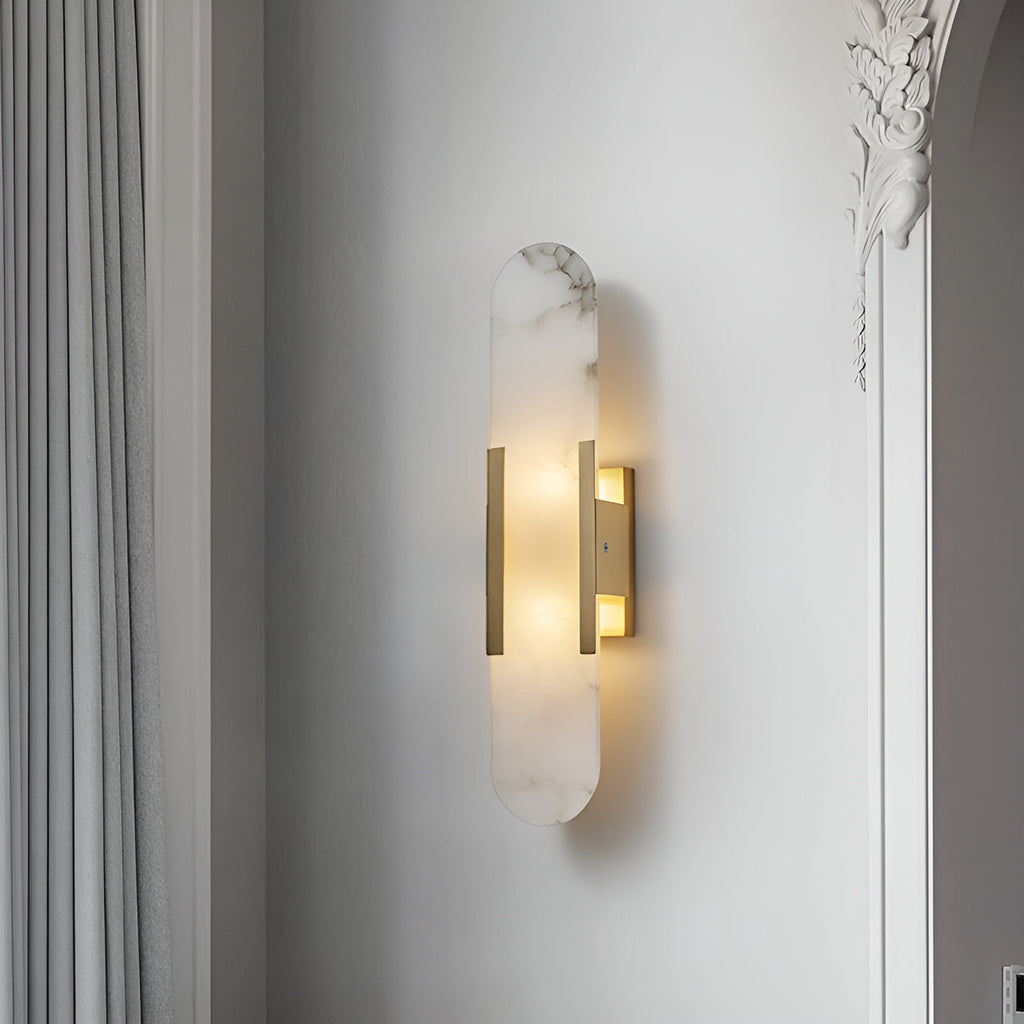 Wall Lamp Alabaster Metal | Modern Svelte Design | Natural Stone Veining for Warm Ambient Interior Lighting Effects and Decor