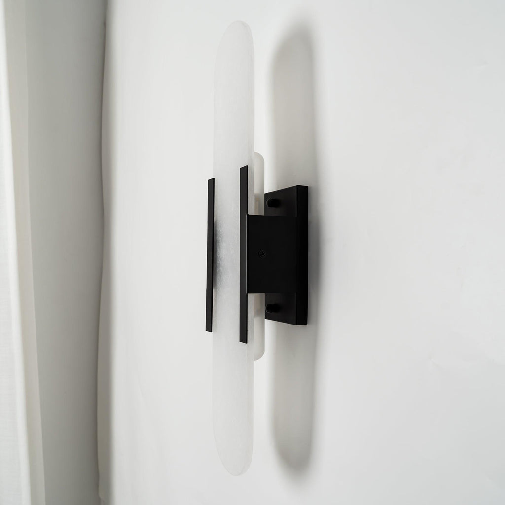 Wall Lamp Alabaster Metal | Modern Svelte Design | Natural Stone Veining for Warm Ambient Interior Lighting Effects and Decor