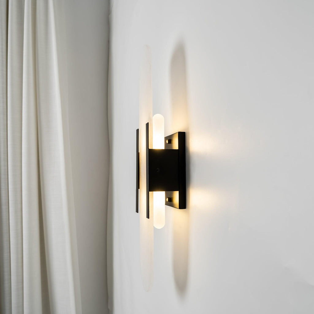 Wall Lamp Alabaster Metal | Modern Svelte Design | Natural Stone Veining for Warm Ambient Interior Lighting Effects and Decor