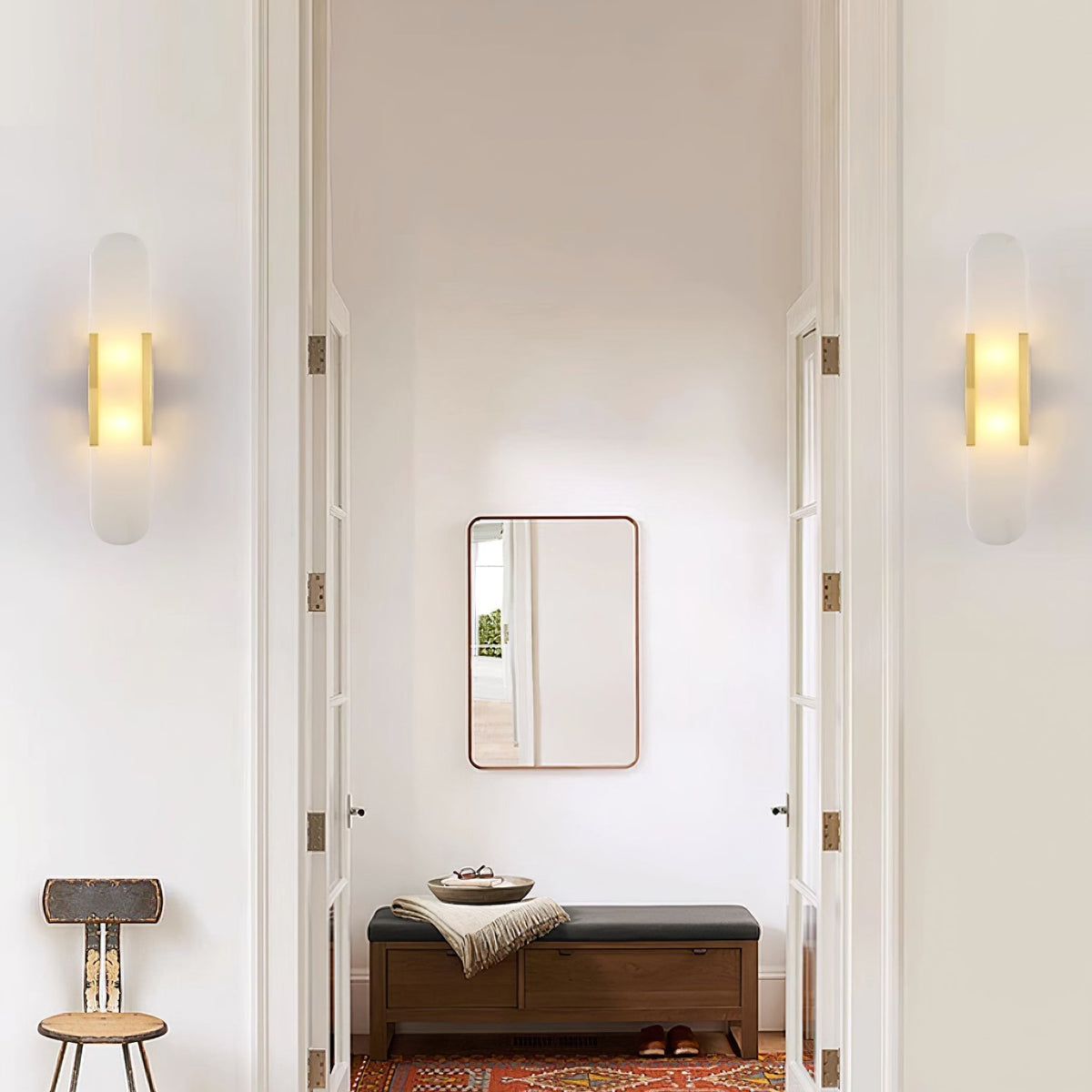 Wall Lamp Alabaster Metal | Modern Svelte Design | Natural Stone Veining for Warm Ambient Interior Lighting Effects and Decor
