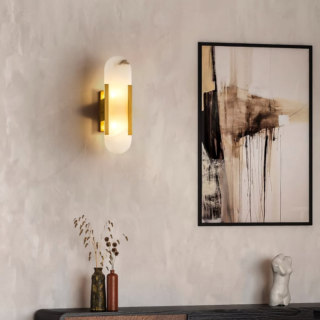 Wall Lamp Alabaster Metal | Modern Svelte Design | Natural Stone Veining for Warm Ambient Interior Lighting Effects and Decor