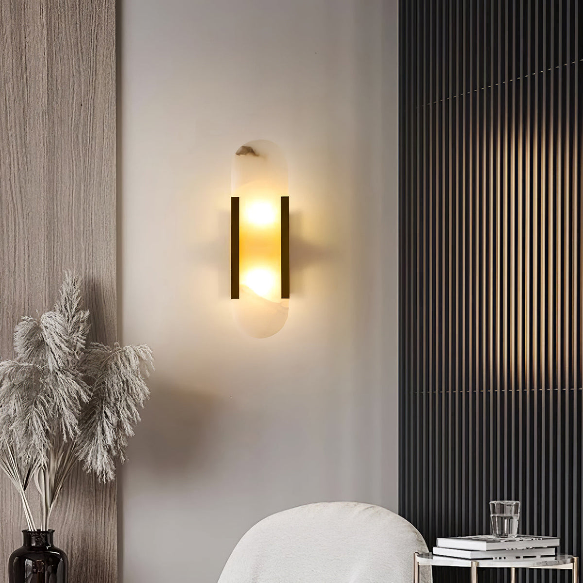 Wall Lamp Alabaster Metal | Modern Svelte Design | Natural Stone Veining for Warm Ambient Interior Lighting Effects and Decor