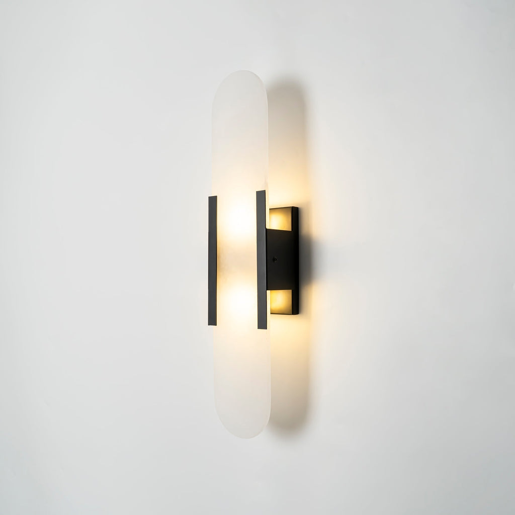 Wall Lamp Alabaster Metal | Modern Svelte Design | Natural Stone Veining for Warm Ambient Interior Lighting Effects and Decor