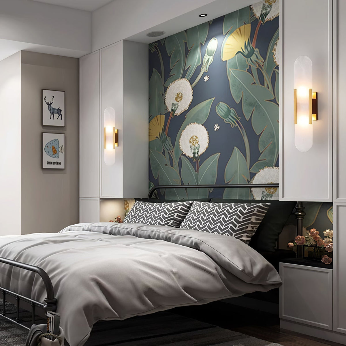 Wall Lamp Alabaster Metal | Modern Svelte Design | Natural Stone Veining for Warm Ambient Interior Lighting Effects and Decor