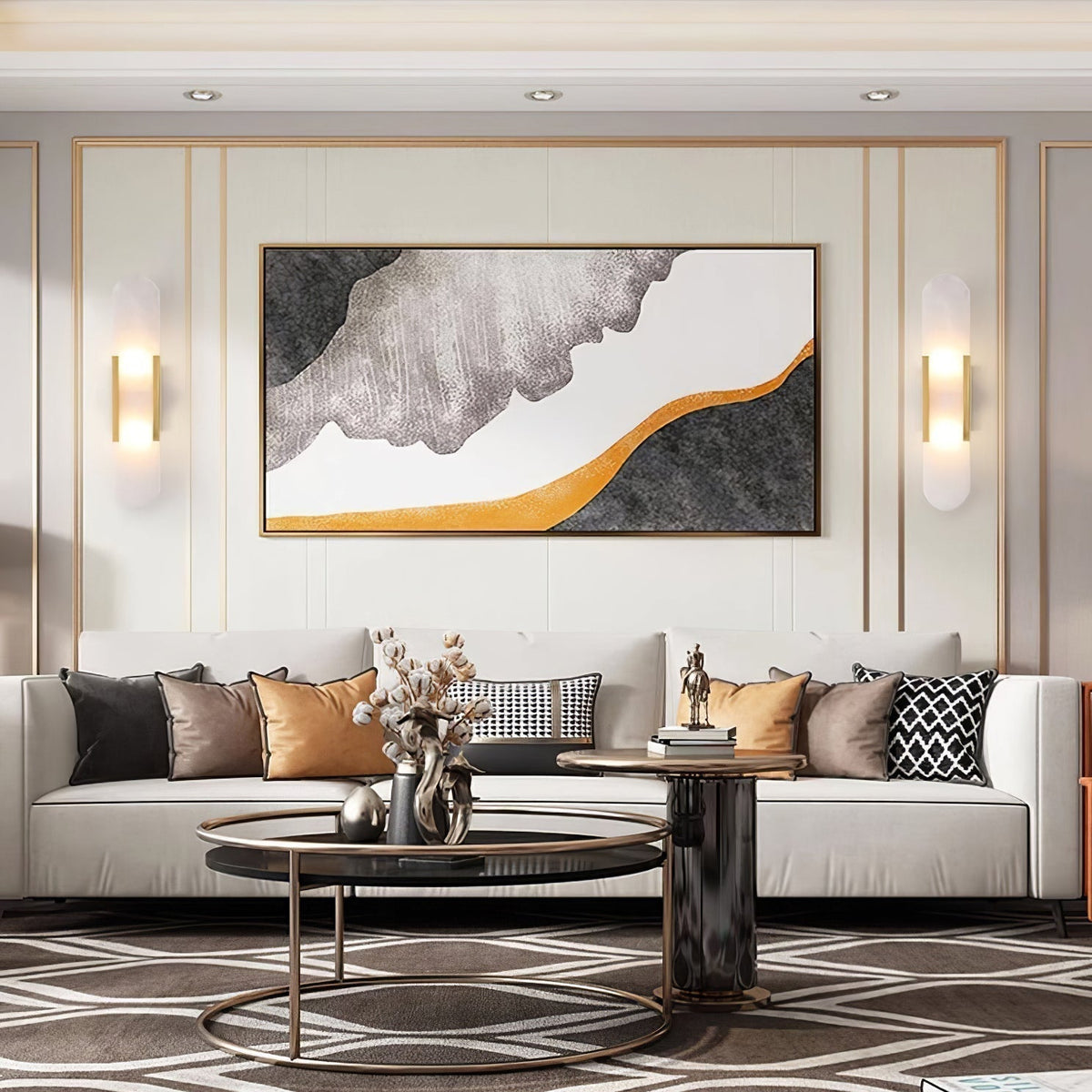 Wall Lamp Alabaster Metal | Modern Svelte Design | Natural Stone Veining for Warm Ambient Interior Lighting Effects and Decor