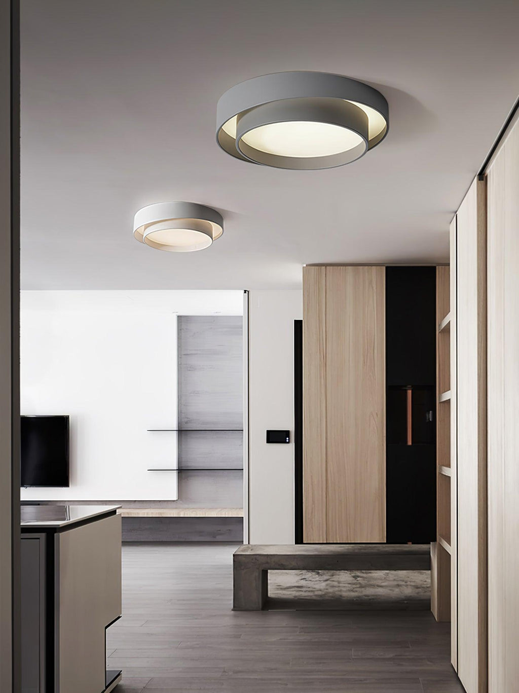 Flush Mount Ceiling Light Iron Metal Acrylic | Double Layer Cylinder Design | Integrated LED Energy Efficient Interior Lamp