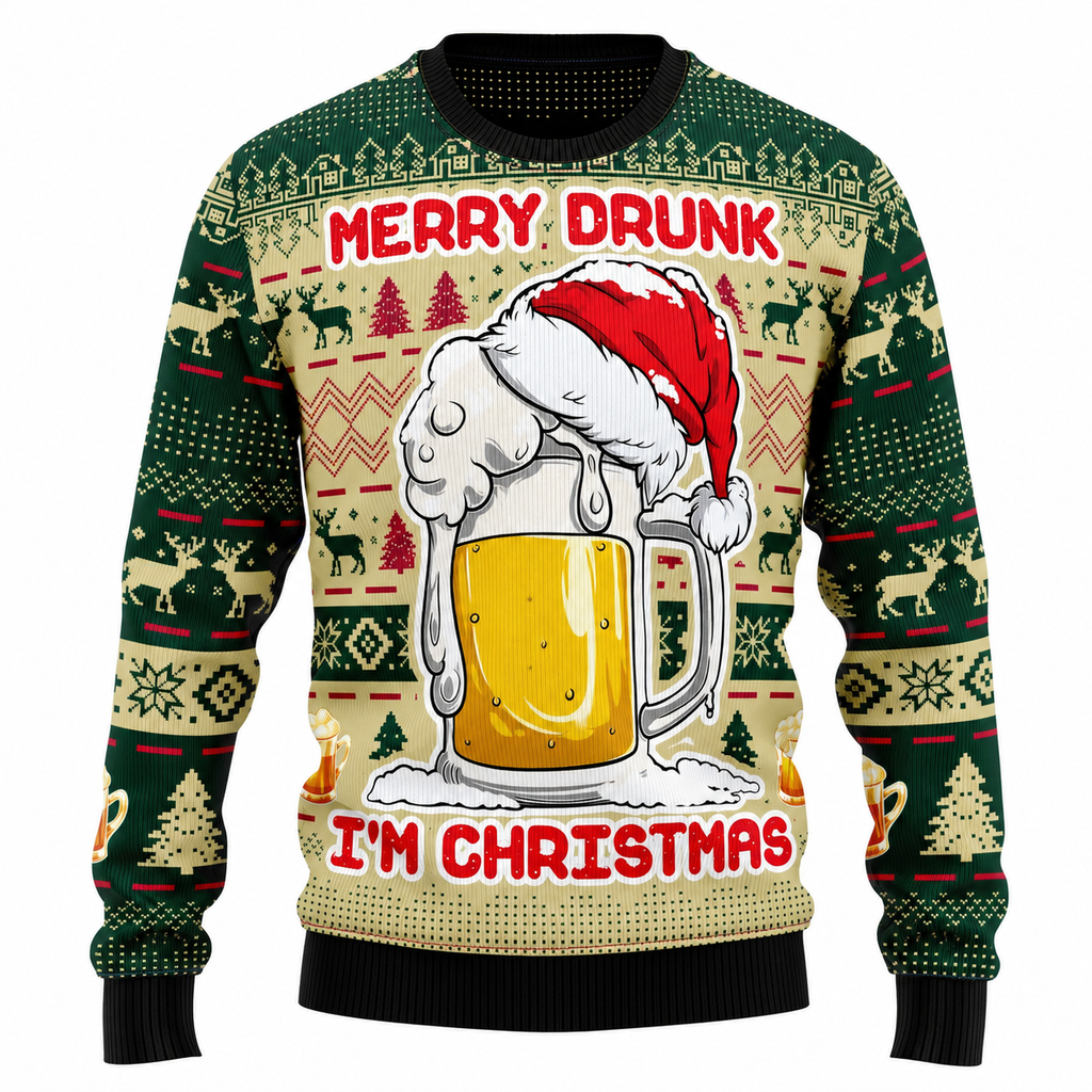 Men's Jingle Beers Christmas Sweater – Funny 3D Printed Unisex Holiday Pullover