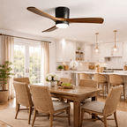 Ceiling Fan with Light Sycamore Wood Blades | Silent 6-Speed DC Motor | Flush Mount Nordic Design for Home Interiors
