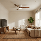 Ceiling Fan with Light Sycamore Wood Blades | Silent 6-Speed DC Motor | Flush Mount Nordic Design for Home Interiors