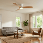Ceiling Fan with Light Sycamore Wood Blades | Silent 6-Speed DC Motor | Flush Mount Nordic Design for Home Interiors