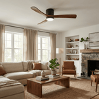 Ceiling Fan with Light Sycamore Wood Blades | Silent 6-Speed DC Motor | Flush Mount Nordic Design for Home Interiors