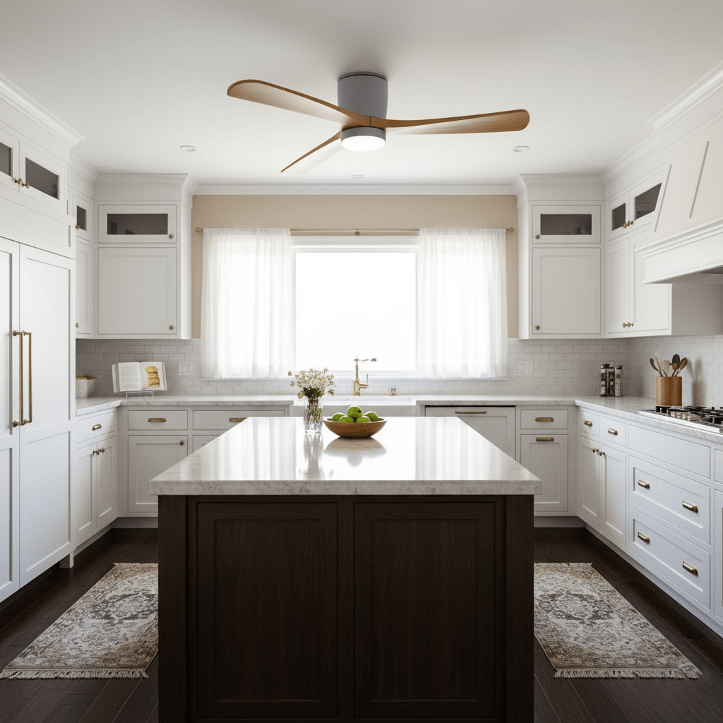 Ceiling Fan with Light Sycamore Wood Blades | Silent 6-Speed DC Motor | Flush Mount Nordic Design for Home Interiors