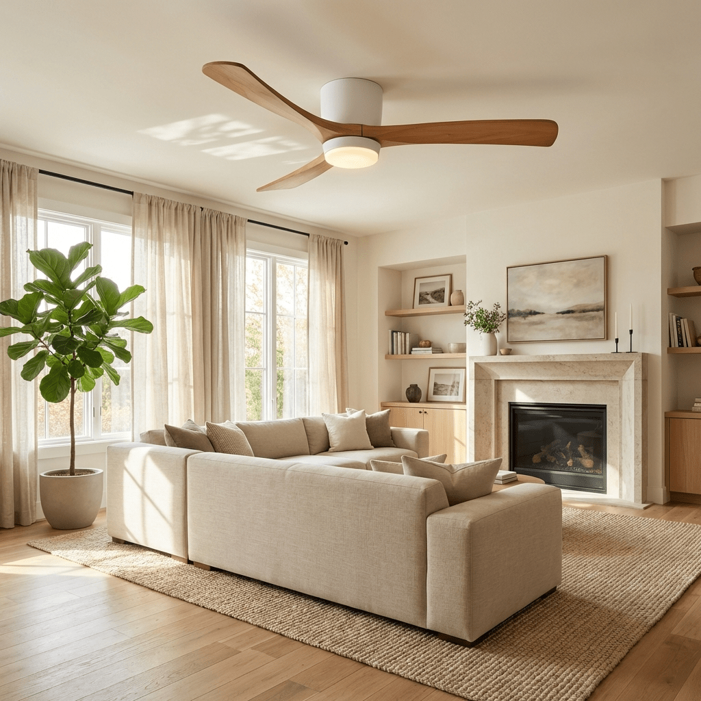 Ventilateur de plafond nordique en bois Ezra avec lumière - Neutralighting